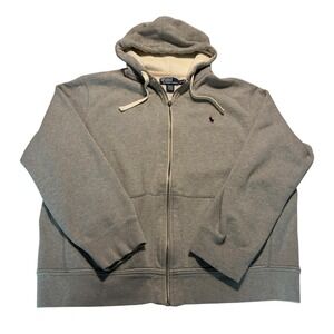 Polo Ralph Lauren Men's Vintage Gray Full Zip Hoodie Fleece Waffle Hood Size XXL
